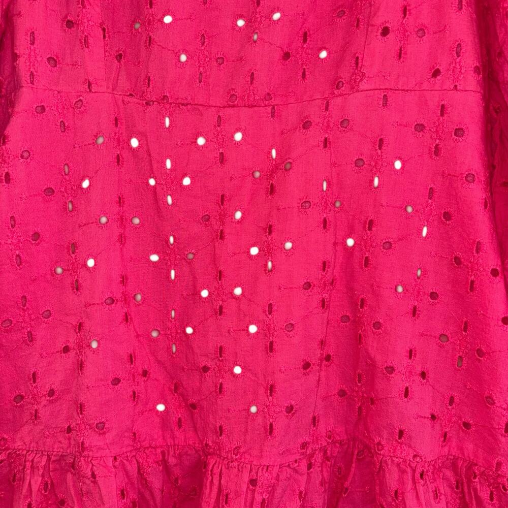 Beyond Words Pink 100% Cotton Eyelet Puff Sleeve Dress Womens XL Flounce Cottage - Picture 7 of 9
